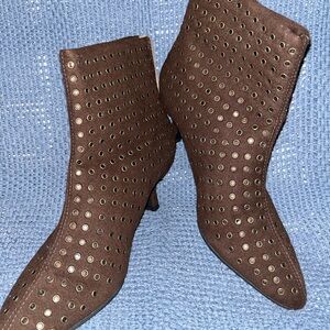 Chico's Eilena brown suede perforated studded ankle boots, Size: 7M
